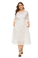Plus Hollow Lace Pocket Short Sleeve dress