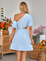 Casual Diagonal Collar Solid Color Dress