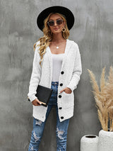 Knitted Button Hooded Cardigan Jacket