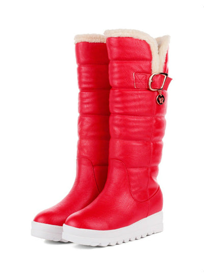 Mid Calf Boots Round Toe Med Heels Platform 