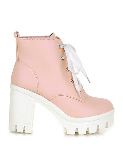 Women's Ankle Boots Lace Up High Heels Punk 