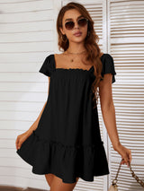 Solid Color Square Neck Bow Tie Dress