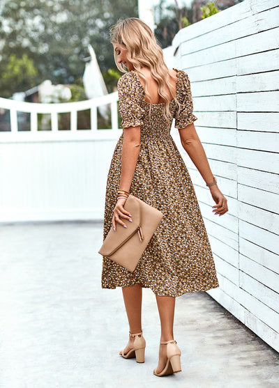 Casual Square Collar Floral Dress