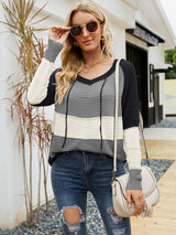 Long Sleeve Loose Hollow Contrast Knitted Sweater