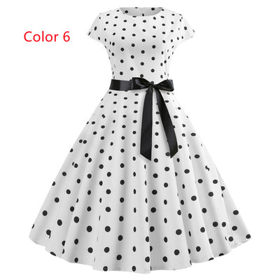 Retro Printed Short Sleeve Lace-up Dress