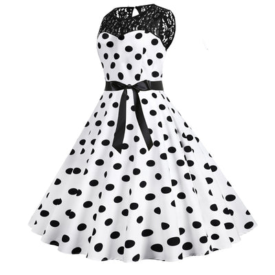 Dot Sleeveless Lace Stitching Print Dress