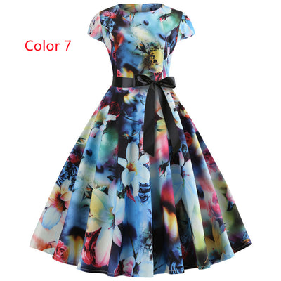 Retro Printed Short Sleeve Dress