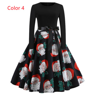 Retro Printed Christmas Dress