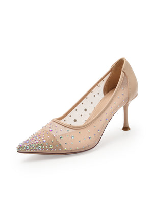 Fine-heeled Pointed Diamond Mesh High-heeled Shoes