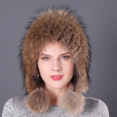 Women Fox Fur Hat Fur Ball