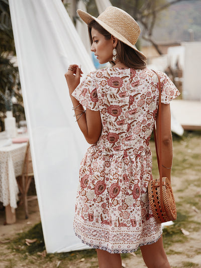 V-neck Holiday Casual Print Dress