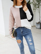 Crew Neck Stitching Contrast Sweater