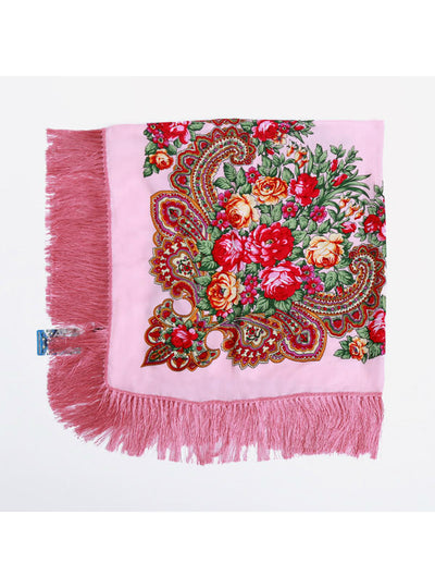 Square Scarf Cotton Long Tassel Print Scarf 