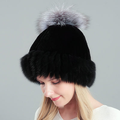 Warm Winter Fox Fur Hat Fox Fur Ball Hat