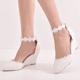 Pointed Wedge Lace Wedding Shoes Sandals