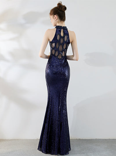 Split Long Sequined Evening Dress