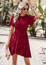 Solid Color Round Neck Dress