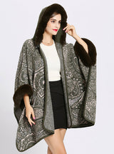 Woman Loose Hooded Knitted Cardigan Shawl Cape