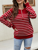Striped Pullover Button Cardigan Sweater