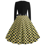 Retro Long Sleeve Round Neck Polka Dot Print Dress