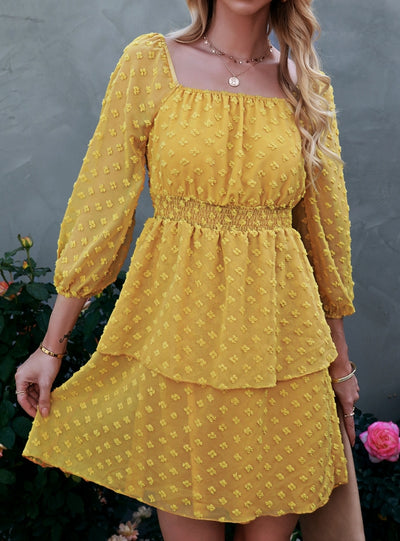 Fashion Square Collar Backless Jacquard Dress