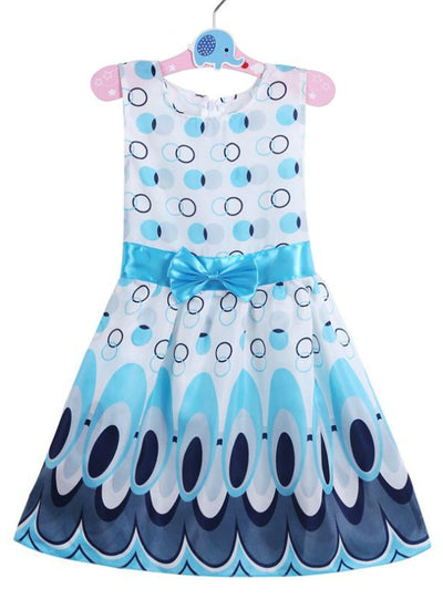 Princess Bow Belt dress Circle Bubble Peacock Print 