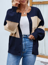 Lantern Color Matching Single-breasted Sweater Coat