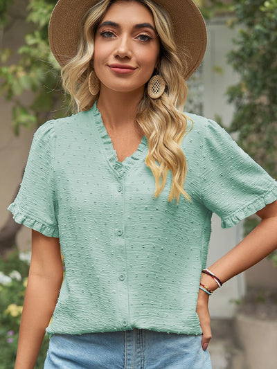 V-neck Chiffon Short-sleeved Shirt
