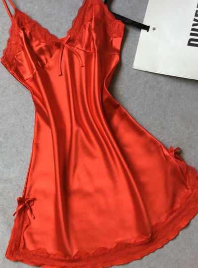 Silk Satin Night Dress Sleeveless Nighties V-neck