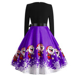 Santa Claus Print Long Sleeve Big Swing Dress