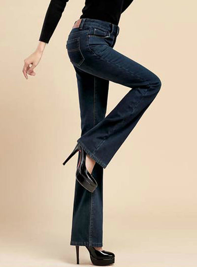 Long Thicken Fleece Flare Winter Jeans Femme Wide