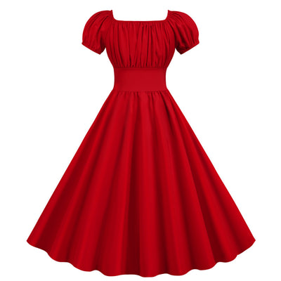 Short-sleeved Square Collar Big Swing Dress