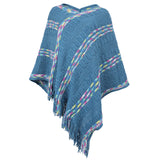 Loose Rainbow Striped Scarf Fringed Cloak Shawl