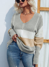 Contrasting Twist Pullover V-neck Sweater