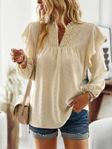 Lotus Leaf Lantern Sleeve Lace Stitching Top