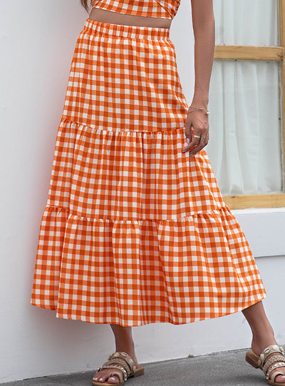 Loose Beach Plaid Print Skirt
