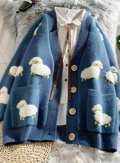 Female Cardigan Loose Streetwear Knit Sweater Coat