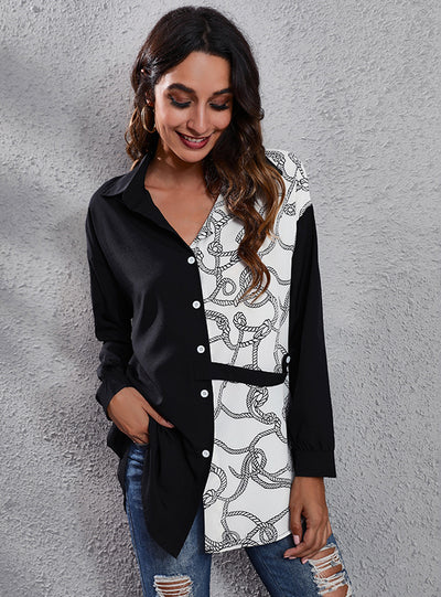 Chain Stitching Long Sleeve Chiffon Shirt