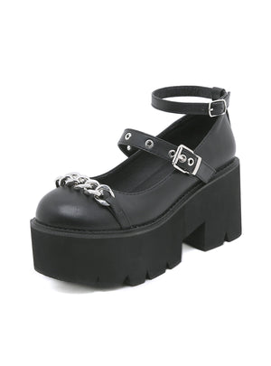 Metal Chain Thick Bottom Belt Buckle Shoes