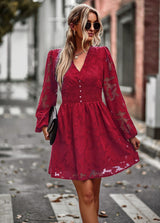 V-neck Long Sleeve Casual Dress
