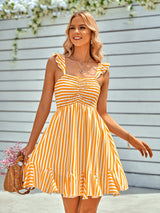 Casual Off-the-shoulder Flounce Striped Dress