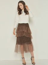 Wavelet Cake Skirt Pleated Mesh Leopard Print