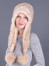 Mink Wool Woven Hat Ladies Mink Ear Hat