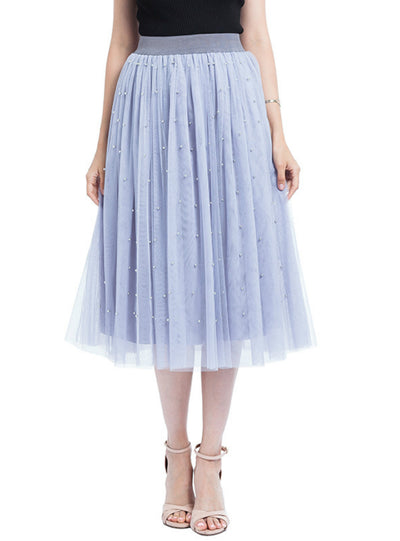 Heavy-duty Beaded Tulle Long Skirt