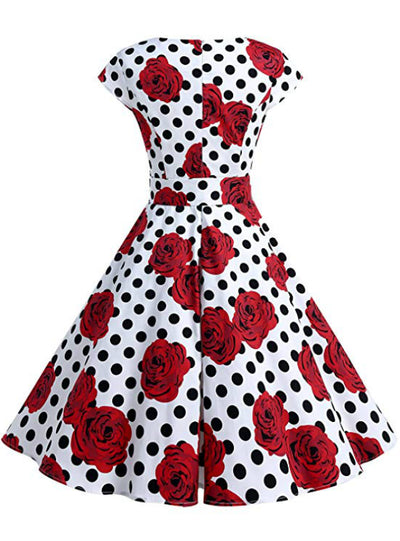 White Point Red Flower Vintage Dress