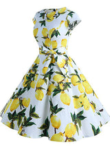 A-Line Lemon Print Short Vintage Dress
