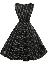Women Black Polka Dot Short Vintage Dress