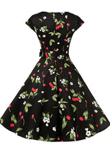 Fashion Cherry Print Cap Sleeve Vintage Dress