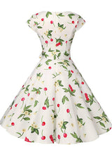 Fashion Cherry Print Cap Sleeve Vintage Dress 