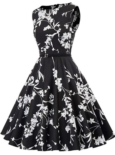Women's Black Print Short Vintage Dress